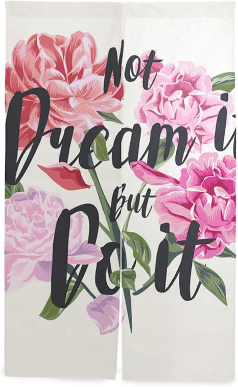 Amazon カーテン のれん ショートカーテン プライベート空間 リビング 間仕切り おしゃれ 北欧 飲食店 出入り口リビング シンプル 暖簾分け 北欧風 タイポグラフィスローガン牡丹の花イラスト 綿麻 リビングルーム ポーチ 洗面所 台所用 カーテン 半遮光 おしゃれ