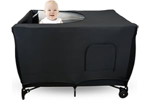 SANIO LLYWCM Crib Blackout Cover - Pack and Play Travel Crib Canopy | Stretch Breathable Pack N Play Shade Baby Crib Cover | Netting Blackout Sleep Tent for Babies | Outdoor, Portable Sleep, Play, Playyard