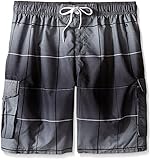 Kanu Surf Men's Big Vector Plaid Extended Size Swim Trunks, Charcoal, 2X