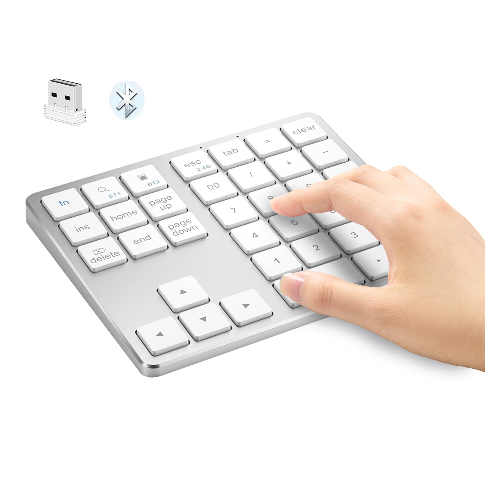 Photo 1 of LOONASA Bluetooth & 2.4G Number Pad, Rechargeable Wireless Numeric Keypad, Slim Silent 35-Keys External Numpad USB Keyboard Compatible for MacBook, iPad, iPhone, iOS, Laptop, Windows, Android, PC