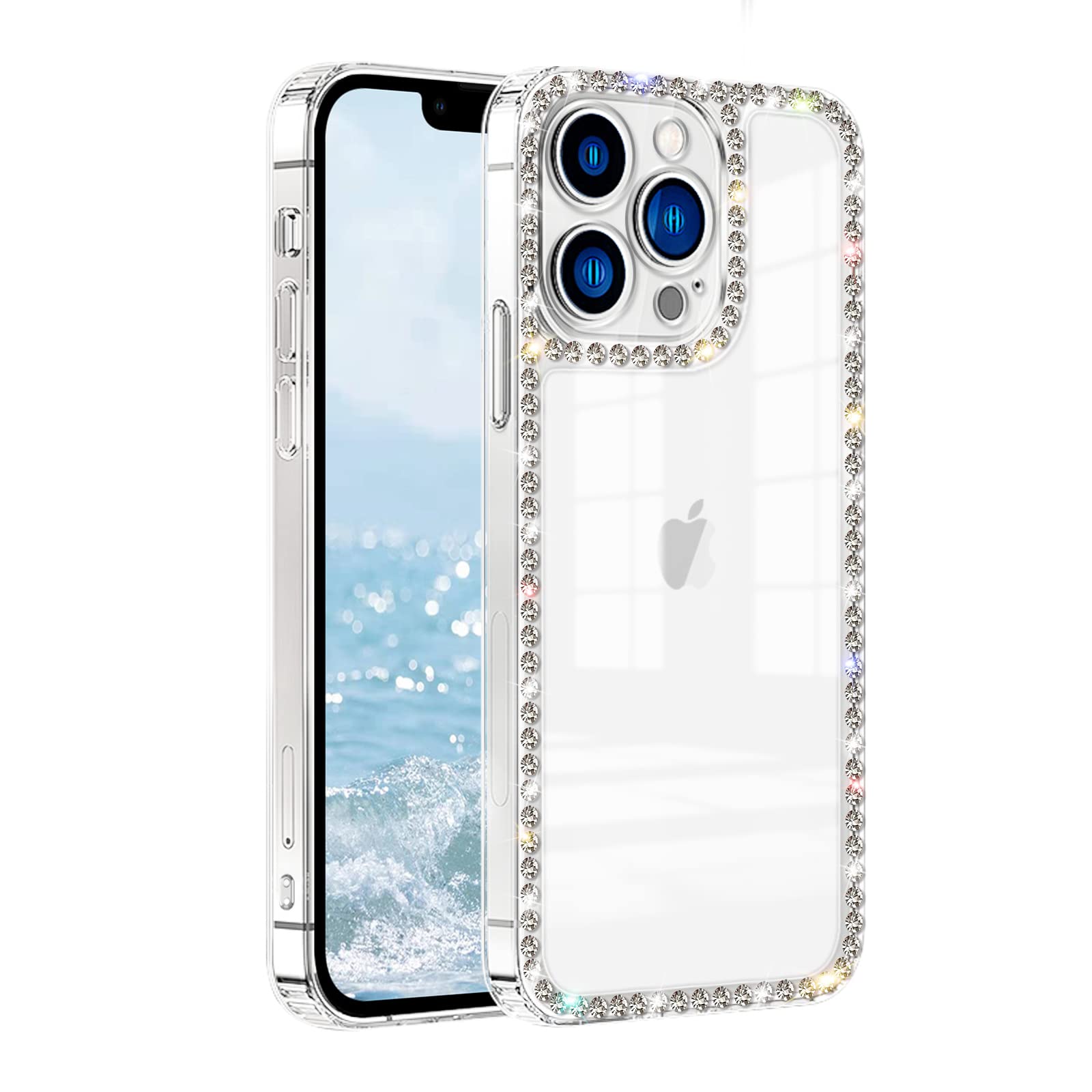 VAOXTY Compatible with iPhone 13 Pro Max Clear Case Cute for Women Girls Bling Diamond Glitter Rhinestone Sparkle Shiny Bumper Design Soft Silicone Luxury Fashion Protective Transparent 3D Phone Case