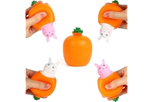 FINGOOO Easter Squeeze Fidget Toys for Kids Adult,4 Pack Carrot Shape White Pink Bunny Pop Up Stress Sensory Toy Easter Basket Stuffers Party Favors