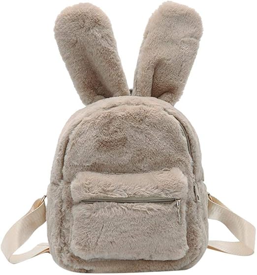 Bunny Backpack, Mini Fur Backpack for Women Cute Rabbit Ear Satchel