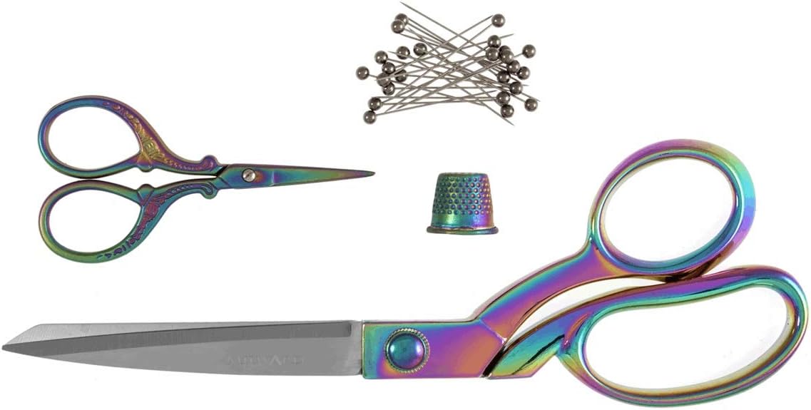 Milward Premium Scissors Gift Set - Includes Dressmaking Shears, Embroidery Scissors, Thimble and Pearl Headed Pins, Rainbow