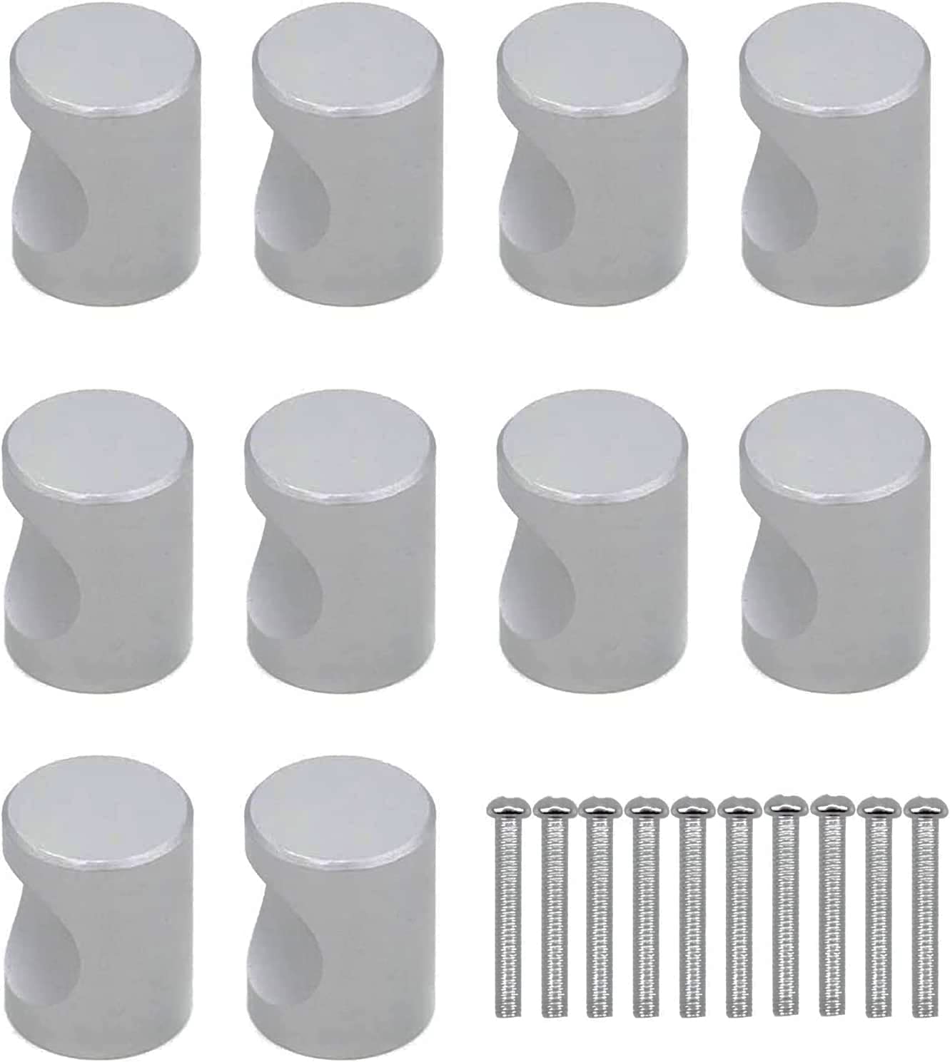Dresser Knobs Drawer Handles Silver Recessed Grip Knobs Cylinder Drawer Pulls Cupboard Knob 10 Pcs Cylindrical Single Hole Drawer Handles With Screws, Used For Drawers, Closets, Bedrooms, Kitchens