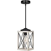 DEWENWILS Pendant Light, Metal Pendant Light Fixtures with Wooden Grain Finish, 48" Adjustable Pipes for Flat and Slop Ceilin