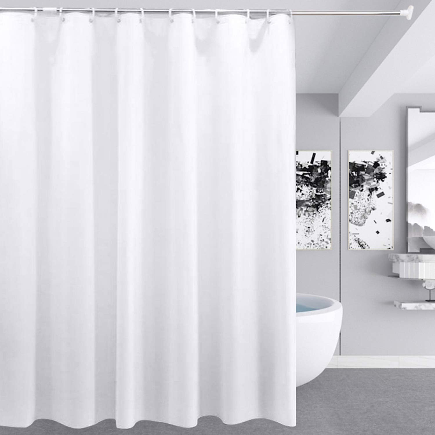 CXTAI White Shower Curtain, Mould Proof and Mildew Resistant Washable Polyester Bathroom Curtains w/12pcs Hooks (71x71inch,180x180cm)