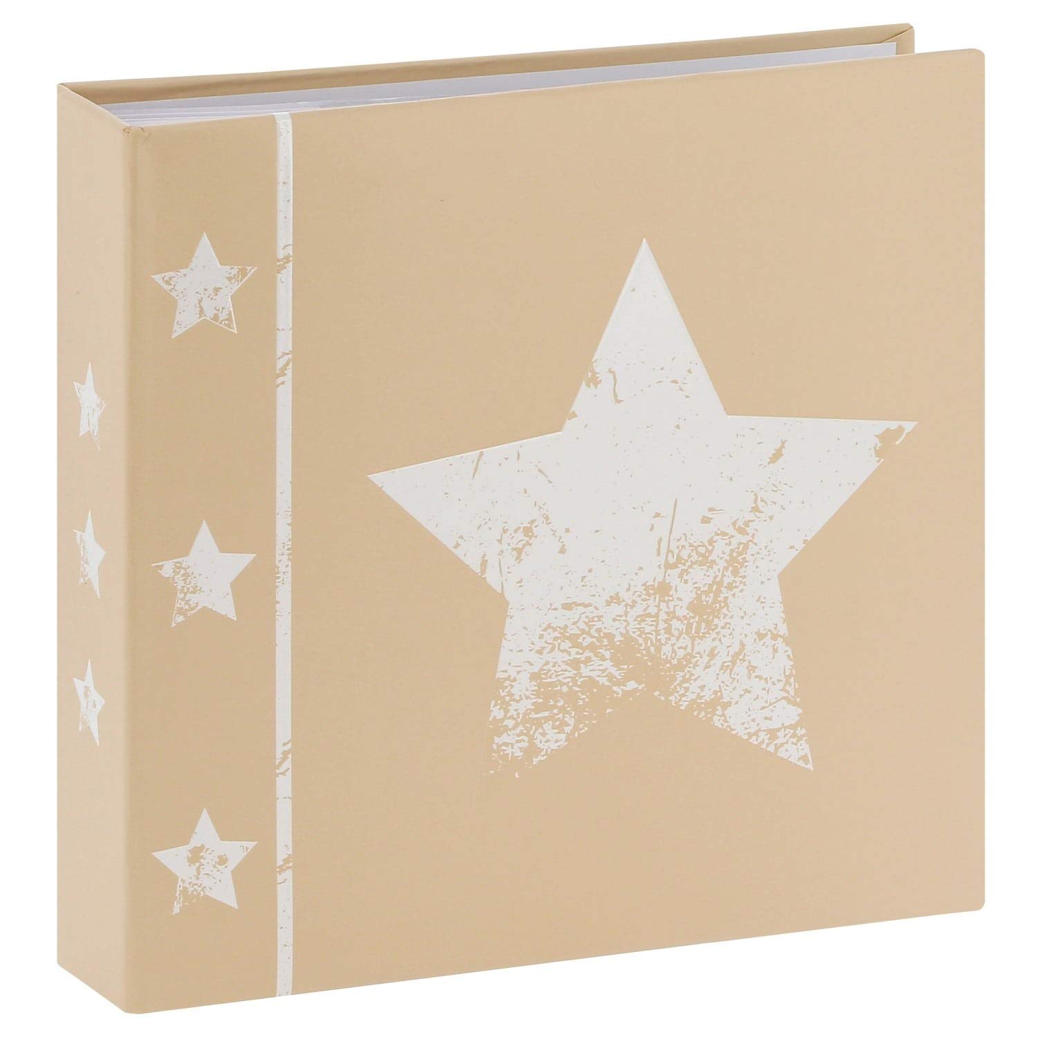 Hama "Skies" Slip-In Photo Album (Memo album with 100 pages, for inserting 200 photos in 10x15 format, Star motif, 22.5cm x 22cm), Beige photo book