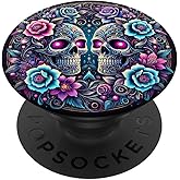 Skeleton Wildflower Skull Teal Blue Flower Purple Floral Art PopSockets Adhesive PopGrip