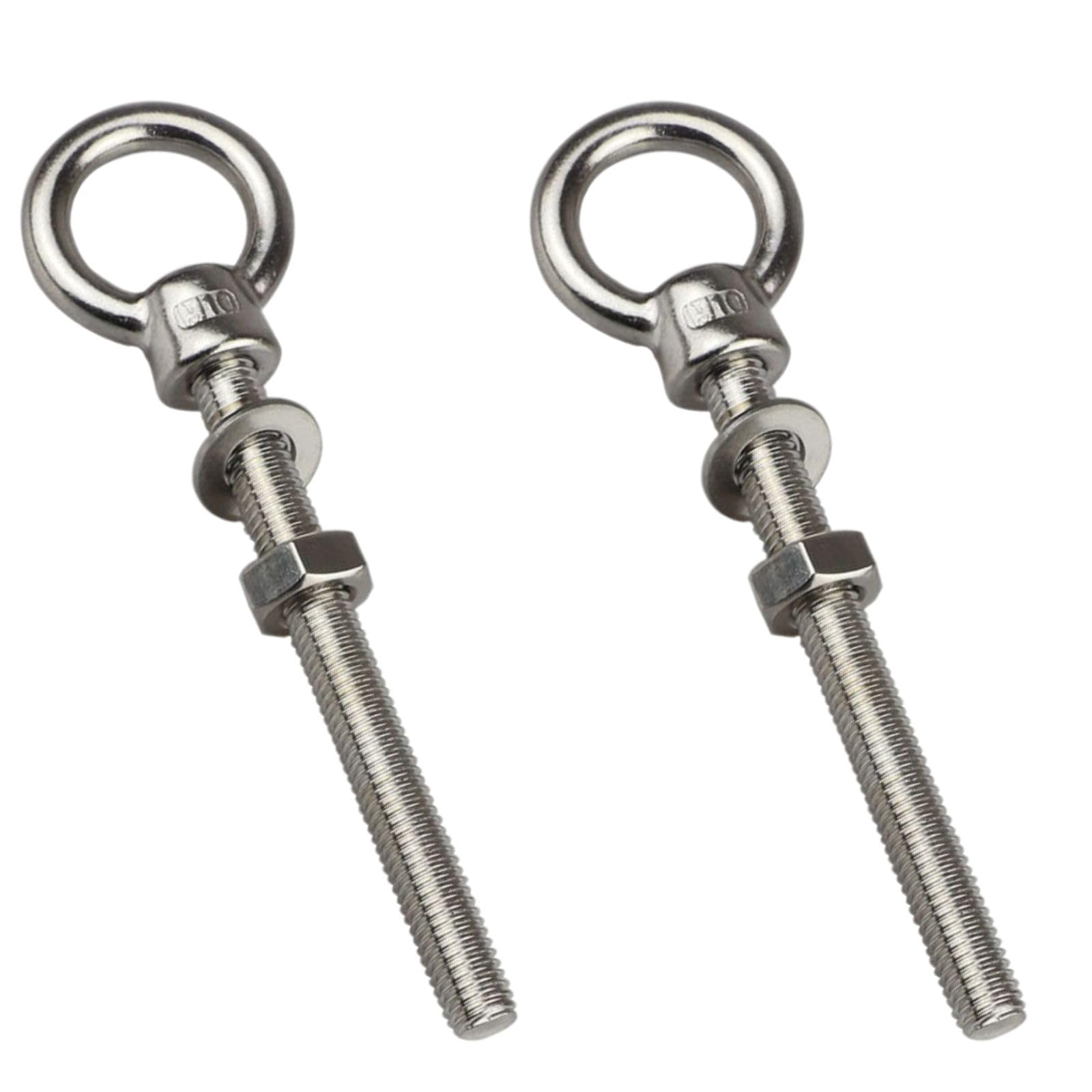 ORTAVA Eye Bolts Long M10 x 120 mm, Pack of 2 Eye Bolts with Washers and Hex Nuts, Eye Bolt Stainless Steel 316 V4A A4, Eye Bolt for Mounting and Suspension