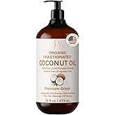 Pomberries Organic Fractionated Coconut Oil, 16 fl oz Glass Bottle | 100% Pure & Natural, Lightweight, Coconut Oil for Skin, Hair & Body | Carrier Oil for Essential Oils, Massage & DIY Blends