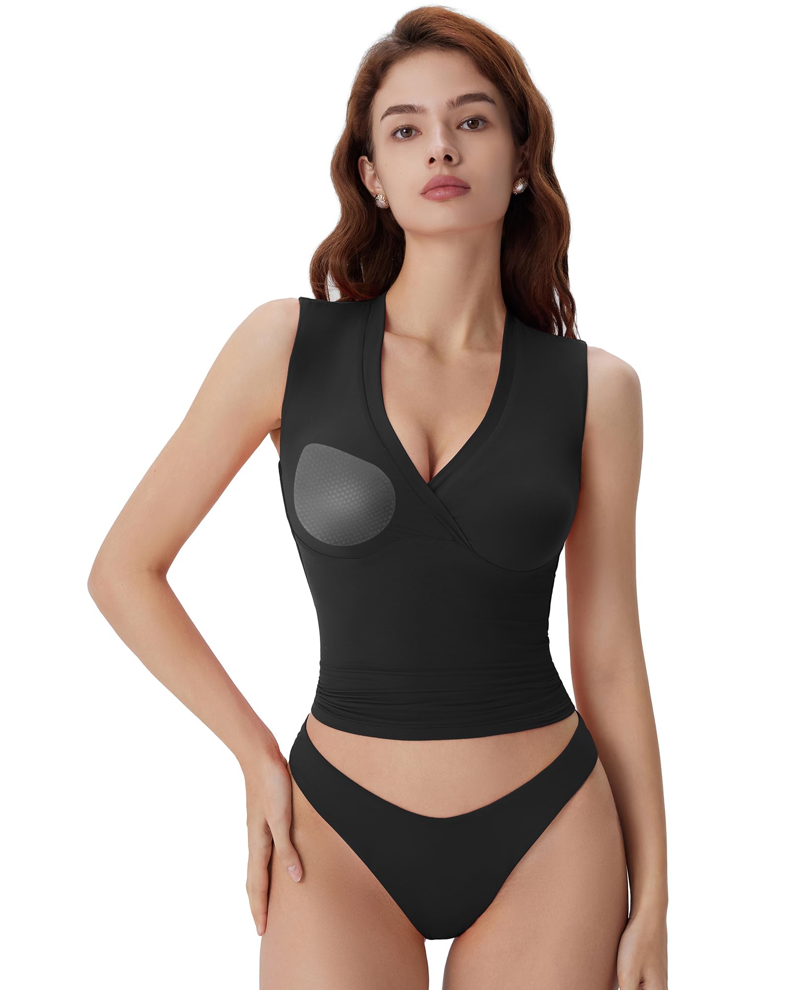 Photo 1 of (medium) SUUKSESS Women Built in Bra V Neck Tank Tops Double Lined Summer Going Out Camisole Tops Sexy Sleeveless Tops (Black,M)