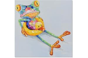 JAPO ART Funny Animal Wall Art Handpainted Colorful Cute Frog with Duck Swim Ring Canvas Painting Frog Pictures Wall Decor for Kidroom Baby Room Bedroom Ready to Hang 24 x 24Inch
