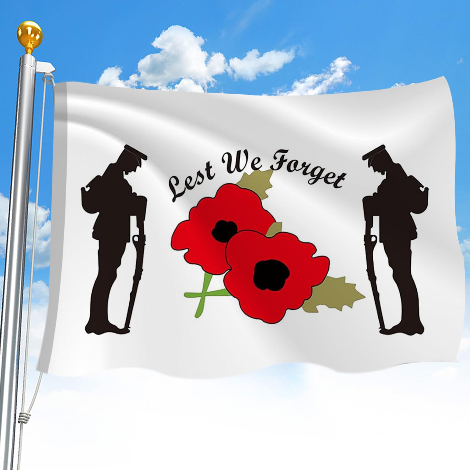 QSUM Lest We Forget Flag,3 x 5 FT Poppy Remembrance Sunday Veterans Memorial Day Vivid Colour Fade Proof Double Stitched with Premium Polyester Material for War Heroes Soldiers Outdoor/Indoor Decor
