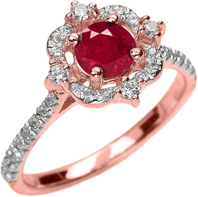 Anillo de mujer/Anillo de compromiso oro rojo de 14 quilates real Rubí y Diamante Amazon.es