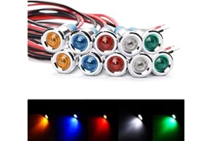 FICBOX 8mm 5/16" LED Indicator Light 12V Waterproof Metal Signal Lamp Pilot Dash Directional Car Truck Boat with Wire