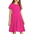 Arshiner Girls Dress Basic Short Sleeve A Line Swing Skater Twirl School Party Dress