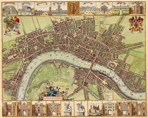 Reproduction Antique Map of City of London 1680s 17th Century, At the time of William & Mary Stuart, by John Overton