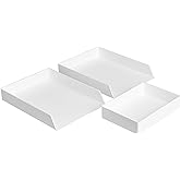 Amazon Basics Rectangular Plastic Desk Organizer Bundle, 3 Pieces Letter Tray/Accessory Tray, White