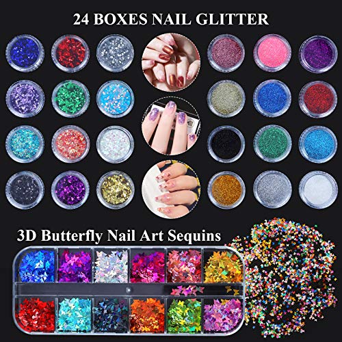 Acrylic Nail Kit,SPTHTHHPY 52 in 1 Nail Kit Set Nail Glue Acrylic Powder Liquid Glitter Powder Brush with Everything Clipper File French Tips Professional Acrylic Nail Set