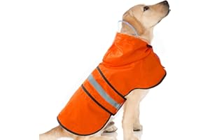 DADANFLY Dog Raincoat Waterproof Reflective Slicker - Lightweight Breathable Hooded Poncho Rain Coat Jacket with Adjustable Belly Strap and Leash Hole for Small Medium Large Dogs (Medium, Orange)