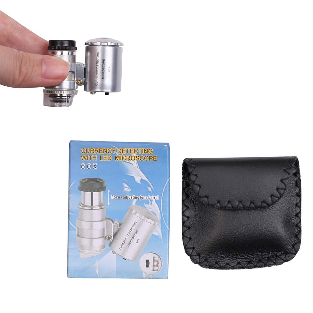 60X Mini Metal Microscope Pocket Magnifier with LED Light Small Portable Loupe Magnifying Glass with UV Light Best for Jewellery Diamond Collectibles Art Crafts Stamp Adjustable Lamp