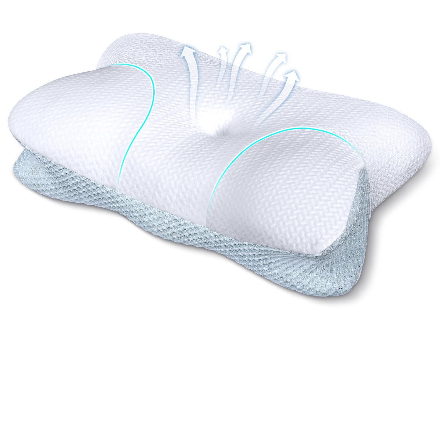 Hapiclody Cervical Pillow for Neck Pain, Memory Foam Pillows Orthopedic Pillow for Shoulder Pain Ergonomic Head Neck Support Pillow for Side/Back/Stomach Sleepers with Cooling Removable Cover