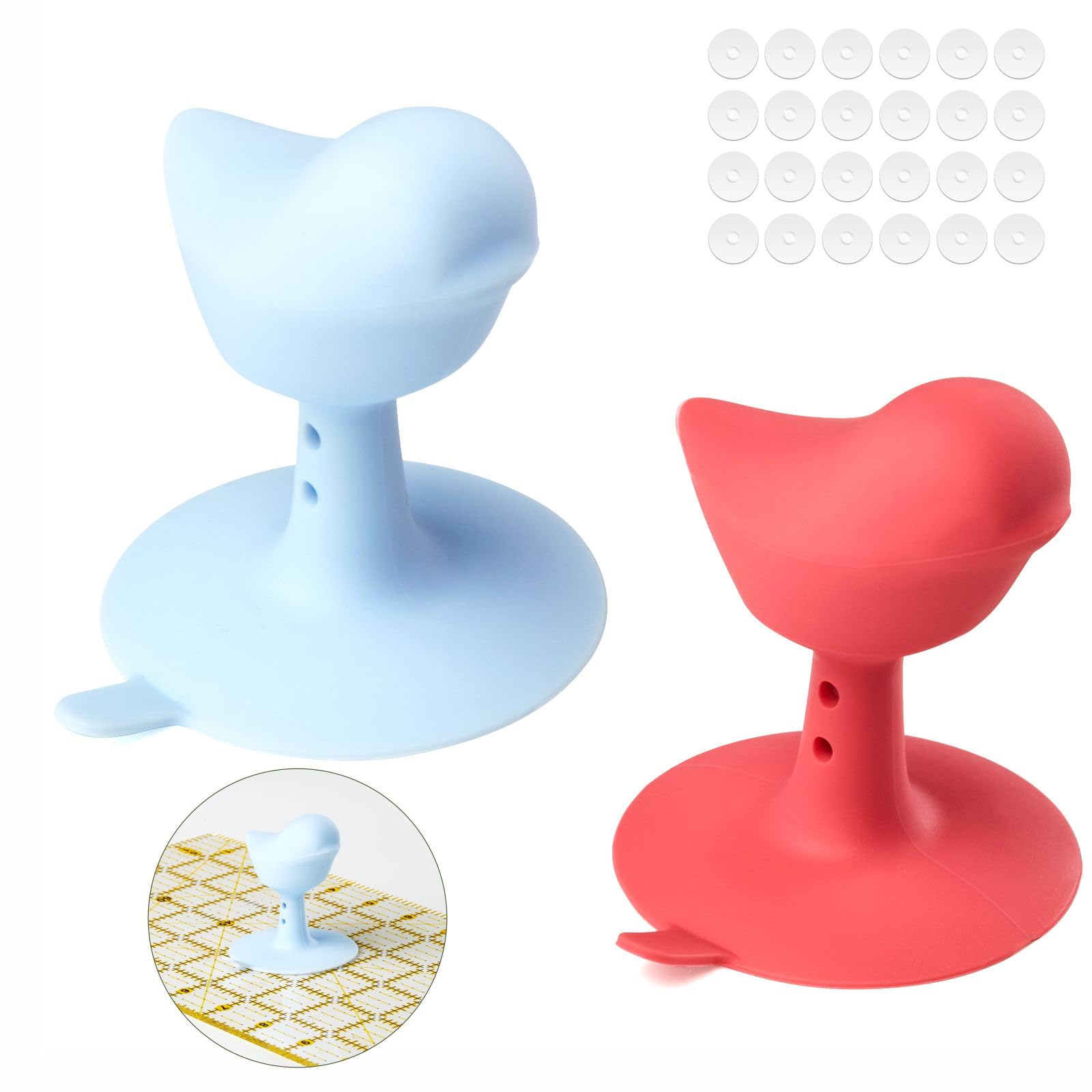 Photo 1 of 2-Pack Bird-Shaped Ruler Grippers + 24pcs Non-Slip Silicone Grip Dots | Ideal Quilting Ruler Upgrade Kit | Suction Cup Fits Most Non-Slotted Rulers/Templates