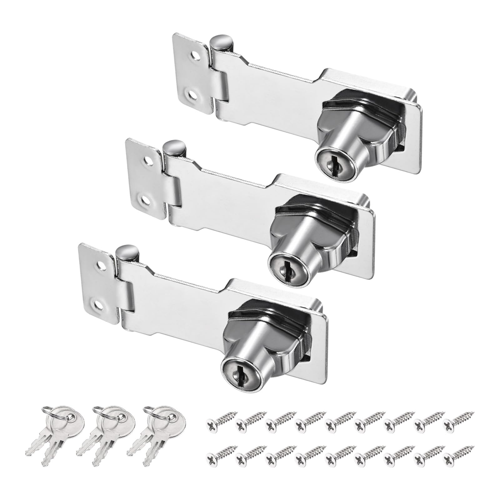 PATIKIL Keyed Hasp Locks, 3 Pack 3 Inch Twist Knob Locking Hasp Lock Metal Safety Hasp Latches for Cabinet Small Door, Keyed Different, Silver