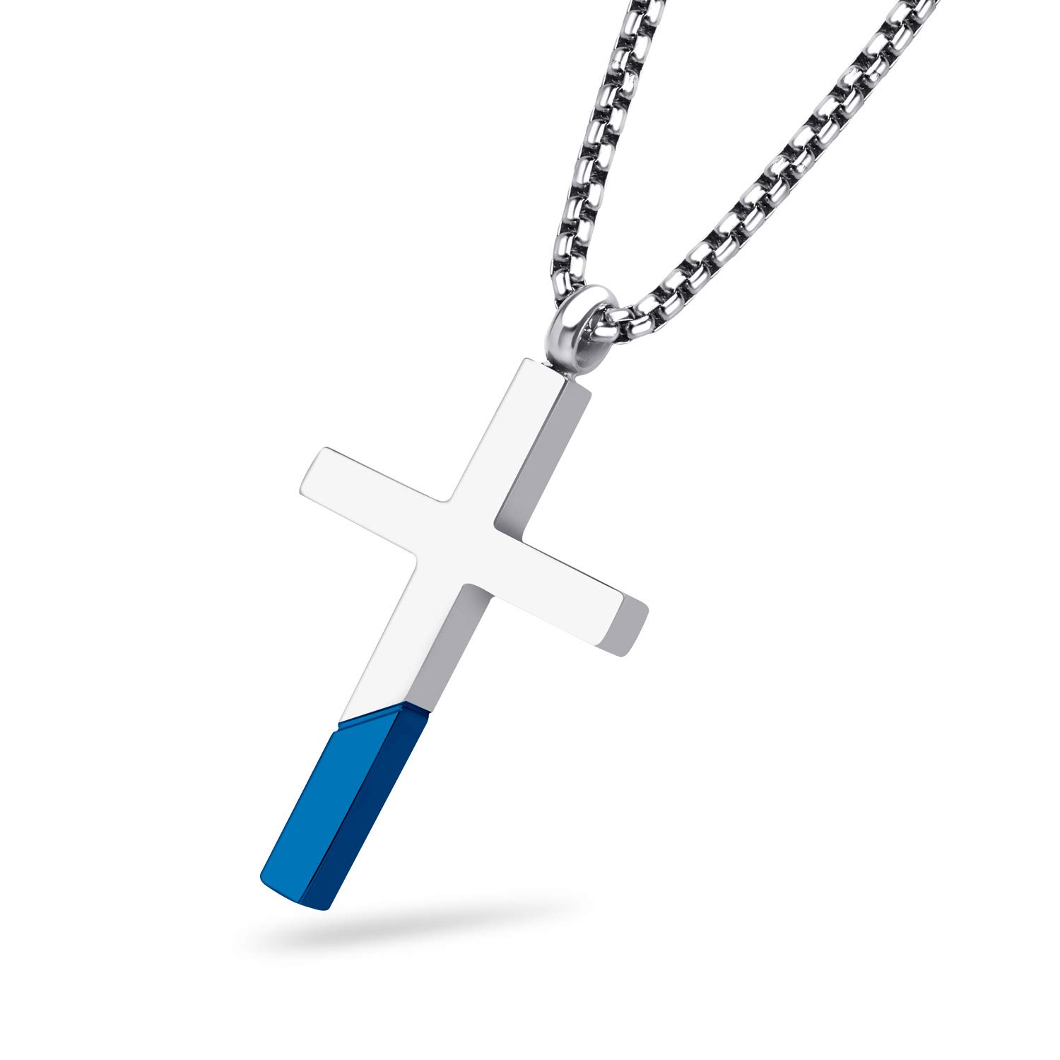 555Jewelry Stainless Steel Dainty Cross Necklace for Women, Womens Cross Necklace, Cross Necklace for Girls, Cross Pendant for Women - Silver/Blue, 24" Chain