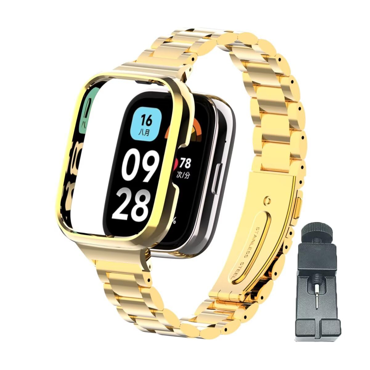 T-BLUER Compatible with Xiaomi Redmi Watch 3 Active Strap,Stainless Steel Metal Replacement Bracelet Band Accessories for Redmi Watch 3 Active Smartwatch Gold