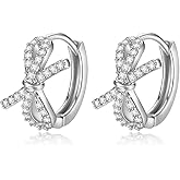 SLUYNZ Sterling Silver CZ Bow Huggie Hoop earrings for Women Teens Small Bowknot Hoop Earrings Huggie