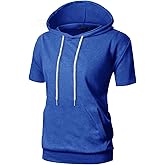 GIVON Women's Comfortable Short Sleeve Hoodie Pullover Hooded Sweatshirt with Kangaroo Pocket