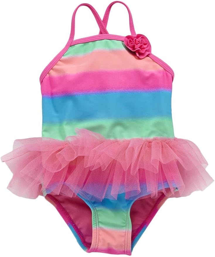 Infant & Toddler Girls 1 Piece Ruffle Rainbow Stripe Tutu Swimming Suit Swim Clothing