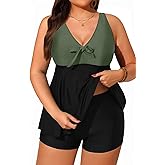 Yonique Two Piece Plus Size Tankini Swimsuits for Women Flowy Bathing Suits with Shorts Tummy Control Swimwear