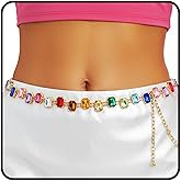 ELABEST Rainbow Belt Chain Colorful Waist Chains Rhinestone Gold Jewelry for Women
