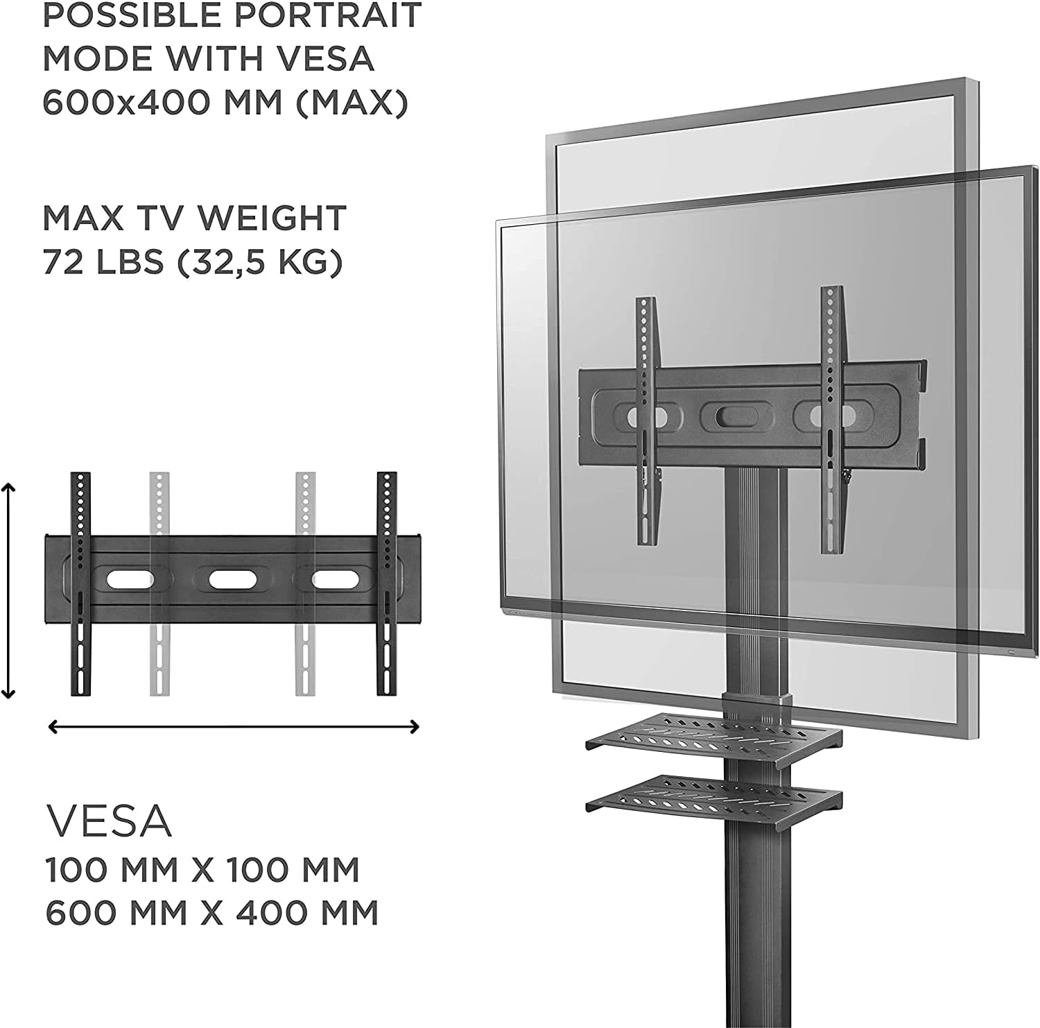 ONKRON Mobile TV Stand TV Cart with Wheels for 32" to 65 Inch LCD LED Flat Screen TV with AV Shelves TS1661 : Electronics