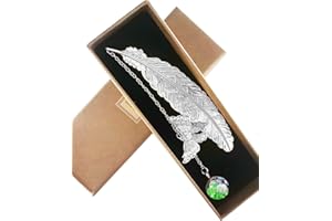 Feather Metal Bookmark Vintage Gift: Creative Book Mark with Butterfly Eternal Flower Crystal Pendant for Teachers Students F