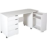 South Shore Crea Craft Table on Wheels with Sliding Shelf, Storage Drawers and Scratchproof Surface, Pure White