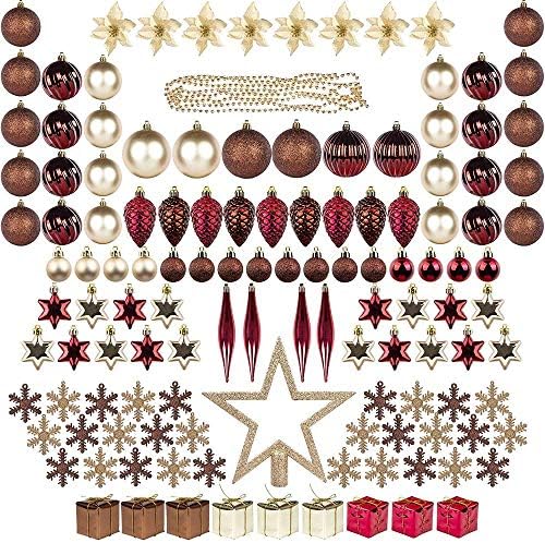 DesktopICP Novelty Decorations Christmas ornaments Christmas Tree Decorations 122ct Christmas tree decorations full Christmas baubles, including hats, snowflakes, wire gift boxes, pine cones