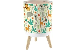 RAINFALLARING Bathroom Trash Can with Lid Seamless Jungle Animals 1.8 Gal/7L Round Plastic Waste Baskets Dog Proof Trash Can 