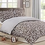 NTBAY 3 Pieces Duvet Cover Set Printed Microfiber Reversible Design(Queen, Grayish Brown)