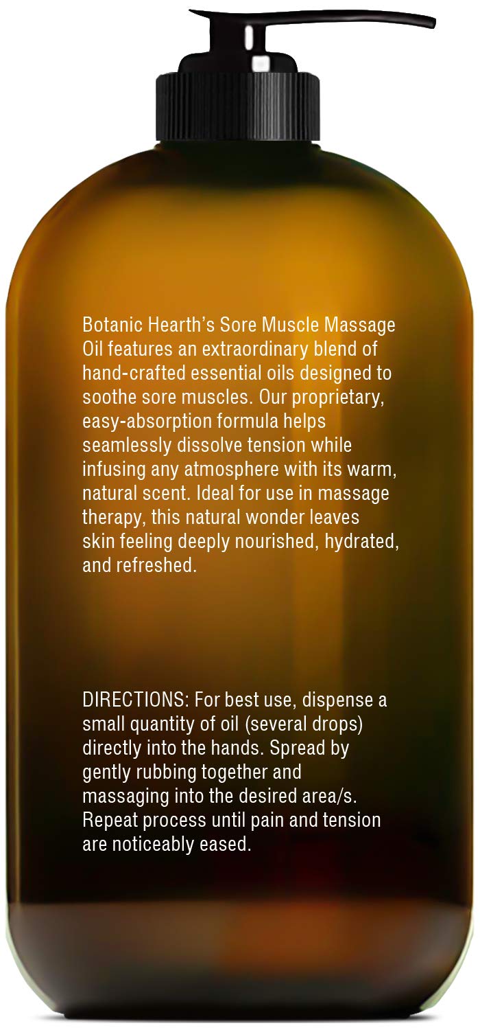 BOTANIC HEARTH Sore Muscle Massage Oil - with Arnica Montana Extract and Essential Oils - Warming and Relaxing - Soothes Tired Sore Muscles and Joint Pain, 8 fl oz : Beauty