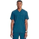 Cherokee Infinity Mens Tuckable V-Neck Scrub Top Modern Fit, 2 Pockets, Zip Chest Pocket, Rib-Knit, 360° Stretch – CK910A
