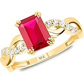 MAX + STONE Solid 10K Gold Gemstone Rings for Women | Emerald Cut Birthstone Rings with Twisted Band in Size 6 to 8 | Anti Tarnishing Statement Cocktail Ring with Gift Box