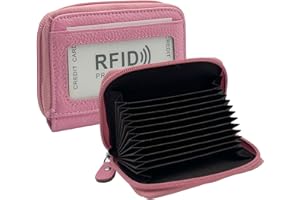 ZHOMA RFID Blocking Genuine Leather Credit Card Case Holder Security Travel Wallet (Pink)