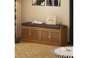 Modern Entryway Shoe Bench with Cushion Seat and Two-Tier Shoe Storage Cabinet, Wood Hallway Bench for Bedroom or Entry(XX-La