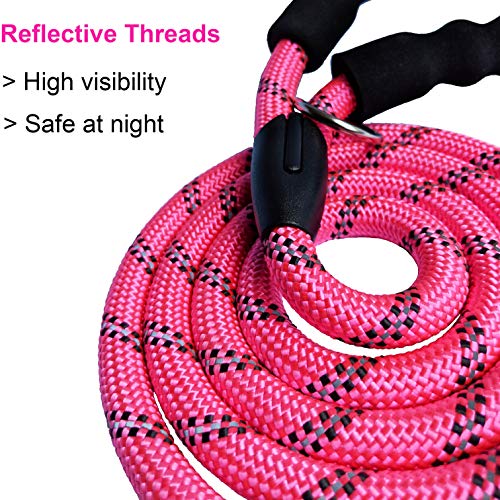 iYoShop Strong Dog Leash with Comfortable Padded Handle and Highly Reflective Threads for Small and Medium Dogs (3/8" X 6FT, Black/Pink)