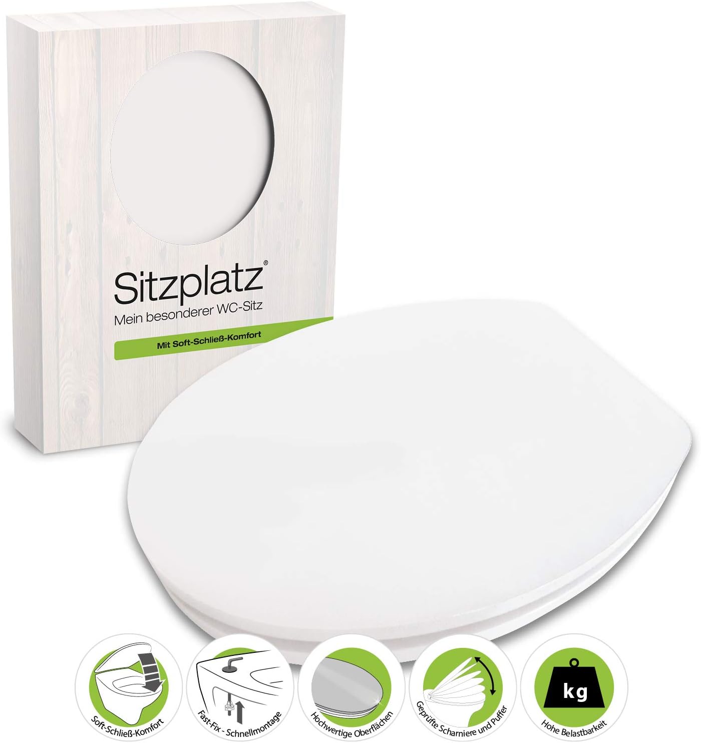 Sitzplatz Real 40231 6 Toilet Seat with Soft-Closing Comfort and Fast Fix Mechanism - High-Gloss White