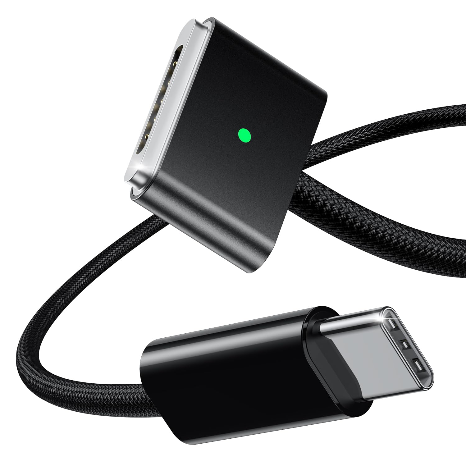 Photo 1 of Amavasion USB-C to Magnetic 3 Charging Cable (6.6ft), 140W Fast Charging Replacement for MacBook Air & Pro, Secure Magnetic Connect, Braided Cable – Black